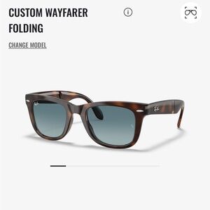 NIB Ray-Ban Custom Wayfarer Folding Sunglasses - Light Havana/Blue